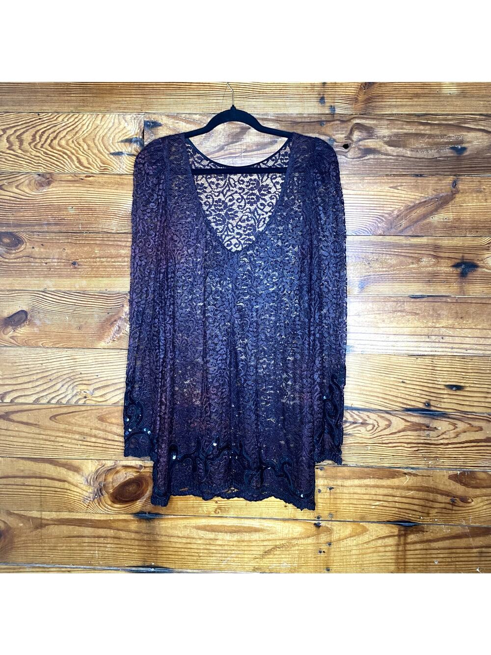 Black Sequin and Lace tunic coverup O/S